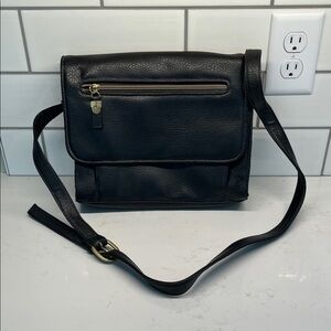 Relic Black Leather Crossbody with Gold Hardware